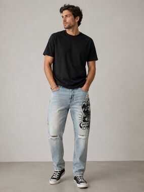 ED HARDY Death Before Dishonor Logo Distressed Denim Jeans Y2K Mens Size 34